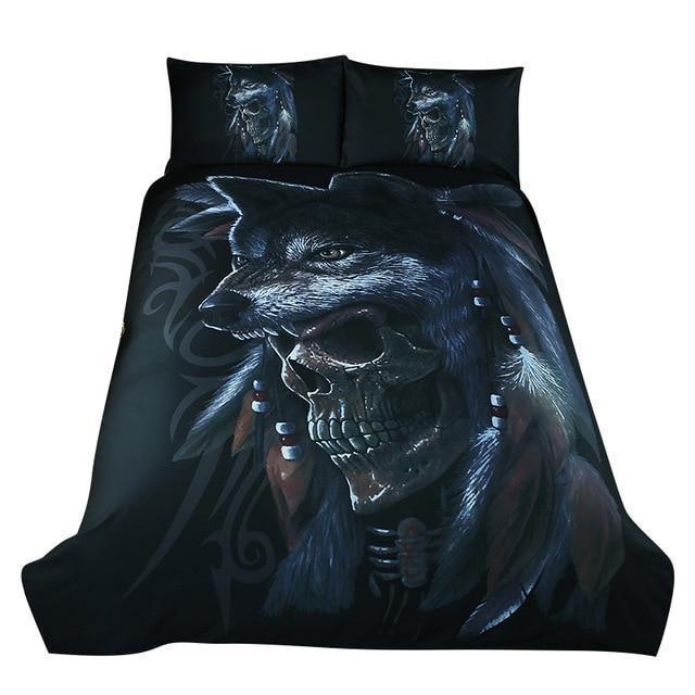 3D Wolves Skull Duvet Cover Bedding Set
