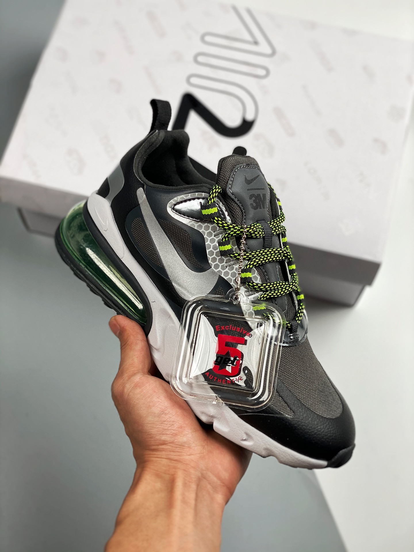 3M x Nike Air Max 270 React Black Reflective Silver For Sale