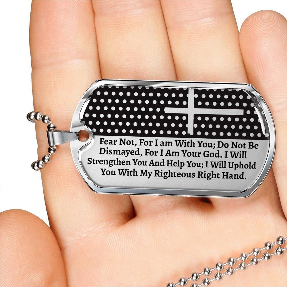 41:10 Bible Verse ‘Fear Not’ Dog Tag Necklace, Bible Verse Necklace Gift For Dad