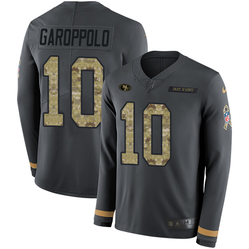49ers #10 Jimmy Garoppolo Anthracite Salute To Service Youth Stitched NFL Therma Long Sleeve Jersey
