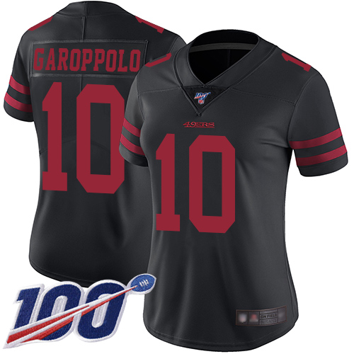 49ers #10 Jimmy Garoppolo Black Alternate Women’s Stitched NFL 100th Season Vapor Jersey