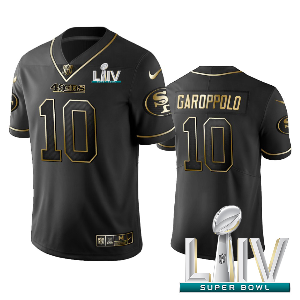 49ers #10 Jimmy Garoppolo Black Golden Super Bowl LIV 2020 Edition Stitched NFL Jersey