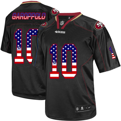 49ers #10 Jimmy Garoppolo Black Men’s Stitched NFL Elite USA Flag Fashion Jersey