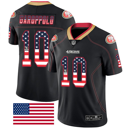49ers #10 Jimmy Garoppolo Black Men’s Stitched NFL Rush USA Flag Jersey