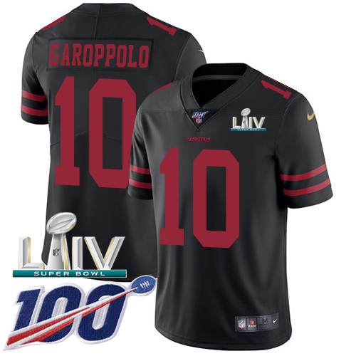 49ers #10 Jimmy Garoppolo Black Super Bowl LIV 2020 Alternate Men’s Stitched NFL 100th Season Vapor Jersey