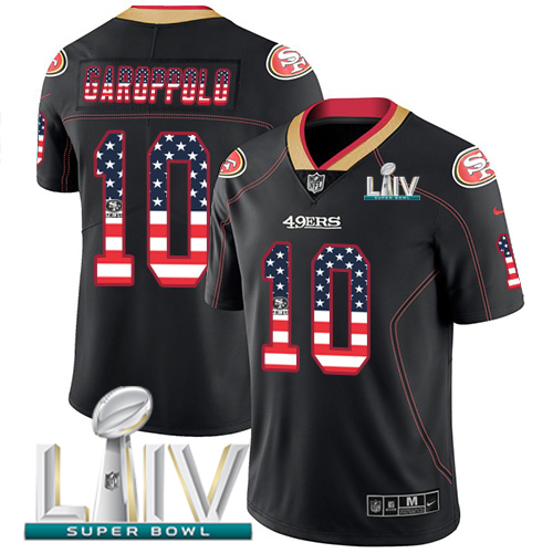 49ers #10 Jimmy Garoppolo Black Super Bowl LIV 2020 Men’s Stitched NFL Rush USA Flag Jersey