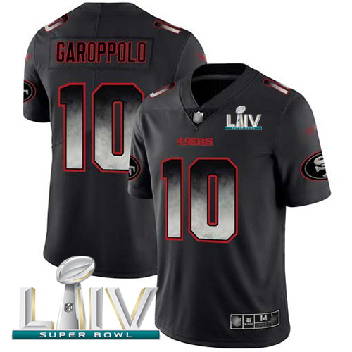 49ers #10 Jimmy Garoppolo Black Super Bowl LIV 2020 Men’s Stitched NFL Vapor Untouchable Smoke Fashion Jersey