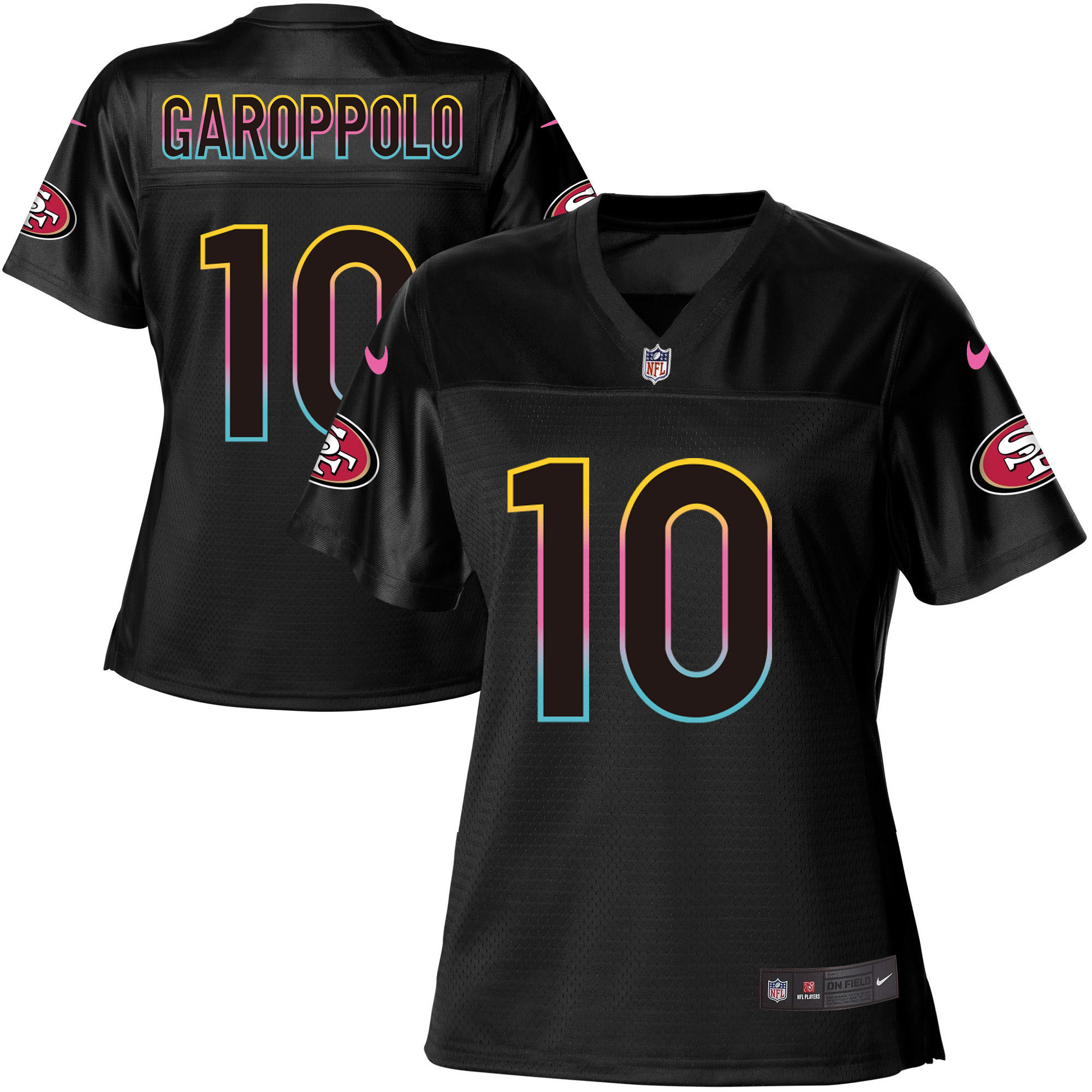 49ers #10 Jimmy Garoppolo Black Women’s NFL Fashion Game Jersey