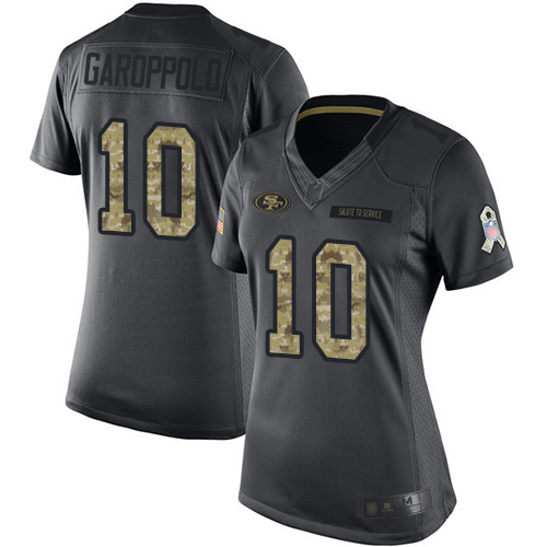 49ers #10 Jimmy Garoppolo Black Women’s Stitched NFL 2016 Salute To Service Jersey