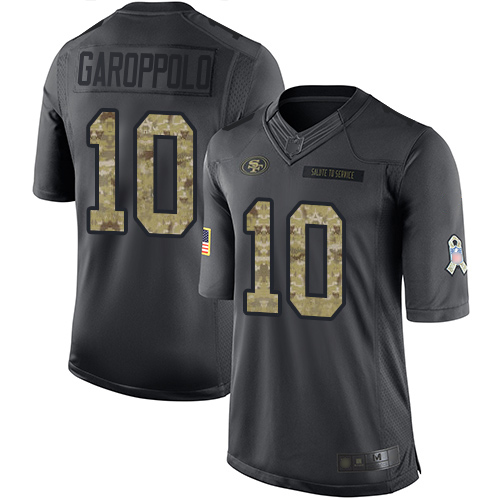49ers #10 Jimmy Garoppolo Black Youth Stitched NFL 2016 Salute To Service Jersey