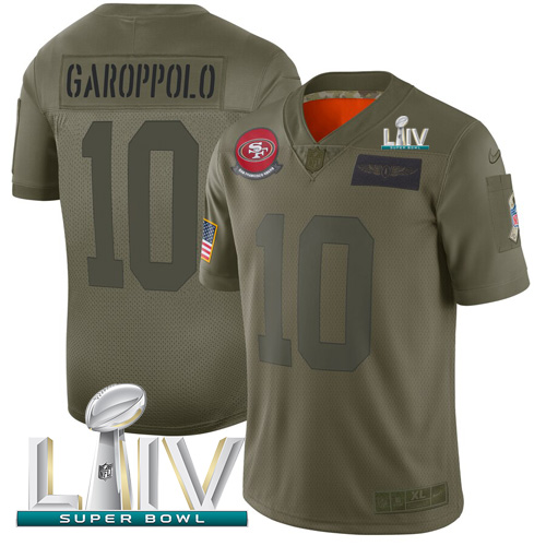 49ers #10 Jimmy Garoppolo Camo Super Bowl LIV 2020 Men’s Stitched NFL 2019 Salute To Service Jersey