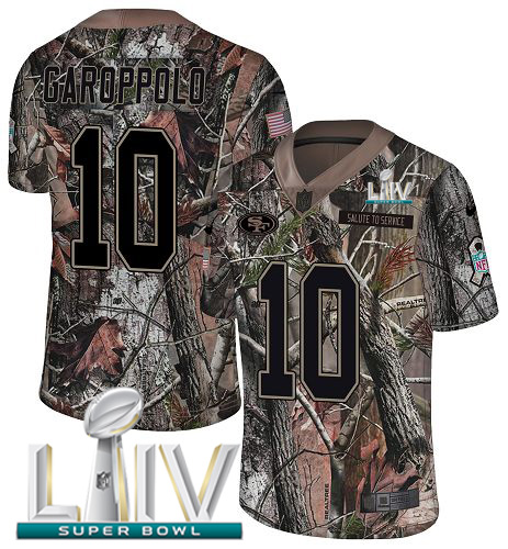 49ers #10 Jimmy Garoppolo Camo Super Bowl LIV 2020 Men’s Stitched NFL Rush Realtree Jersey