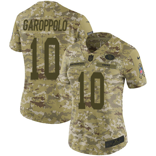 49ers #10 Jimmy Garoppolo Camo Women’s Stitched NFL 2018 Salute To Service Jersey