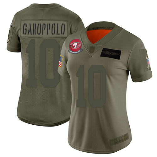 49ers #10 Jimmy Garoppolo Camo Women’s Stitched NFL 2019 Salute To Service Jersey