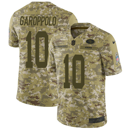 49ers #10 Jimmy Garoppolo Camo Youth Stitched NFL 2018 Salute To Service Jersey