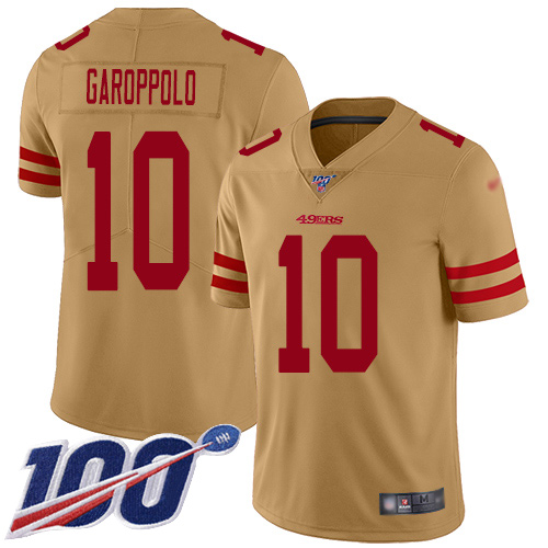 49ers #10 Jimmy Garoppolo Gold Men’s Stitched NFL Inverted Legend 100th Season Jersey