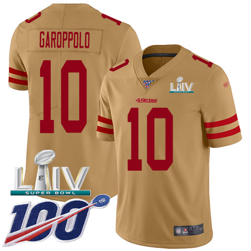 49ers #10 Jimmy Garoppolo Gold Super Bowl LIV 2020 Men’s Stitched NFL Inverted Legend 100th Season Jersey