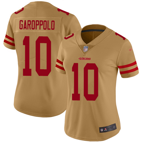 49ers #10 Jimmy Garoppolo Gold Women’s Stitched NFL Inverted Legend Jersey
