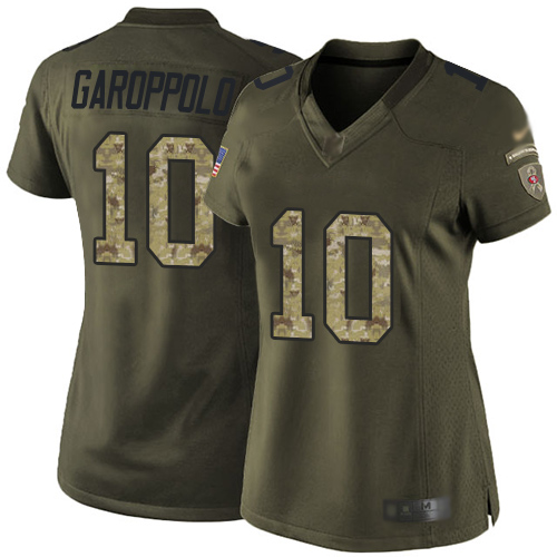 49ers #10 Jimmy Garoppolo Green Women’s Stitched NFL 2015 Salute To Service Jersey