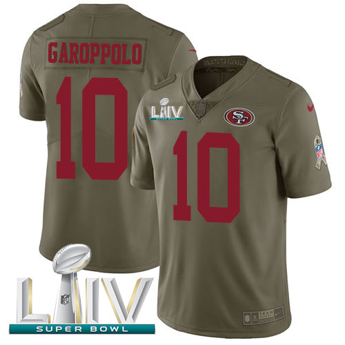 49ers #10 Jimmy Garoppolo Olive Super Bowl LIV 2020 Men’s Stitched NFL 2017 Salute To Service Jersey