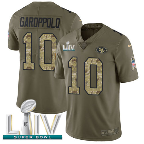 49ers #10 Jimmy Garoppolo Olive/Camo Super Bowl LIV 2020 Youth Stitched NFL 2017 Salute To Service Jersey