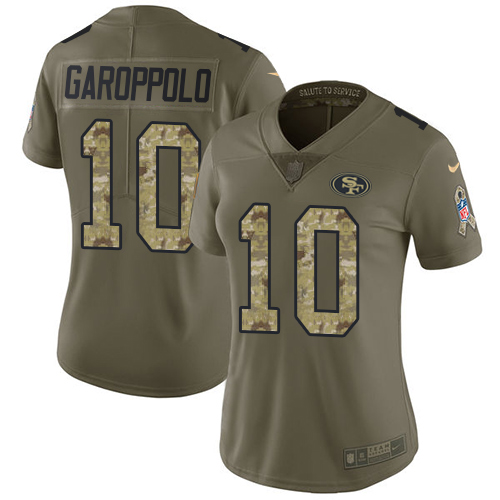 49ers #10 Jimmy Garoppolo Olive/Camo Women’s Stitched NFL 2017 Salute To Service Jersey