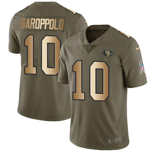 49ers #10 Jimmy Garoppolo Olive/Gold Men’s Stitched NFL 2017 Salute To Service Jersey
