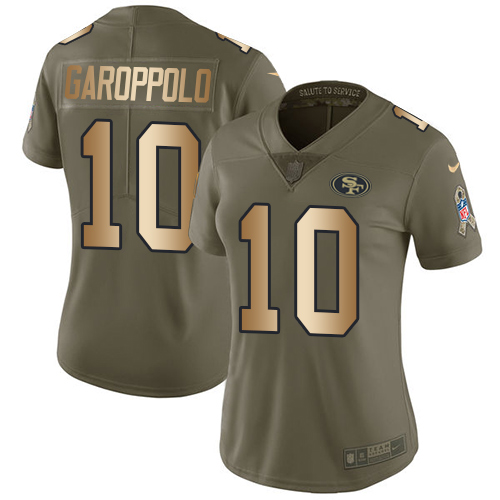 49ers #10 Jimmy Garoppolo Olive/Gold Women’s Stitched NFL 2017 Salute To Service Jersey