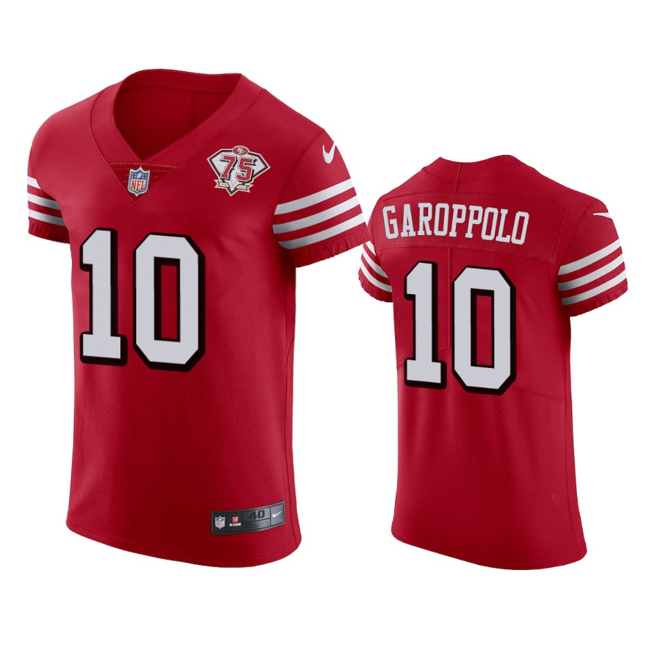 49ers #10 Jimmy Garoppolo Red Rush Men’s 75th Anniversary Stitched NFL Vapor Untouchable Elite Jersey