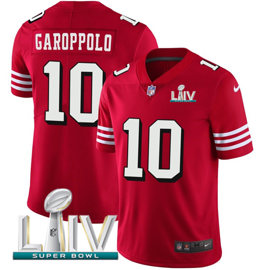 49ers #10 Jimmy Garoppolo Red Super Bowl LIV 2020 Team Color Men’s Stitched NFL Vapor Untouchable II Jersey
