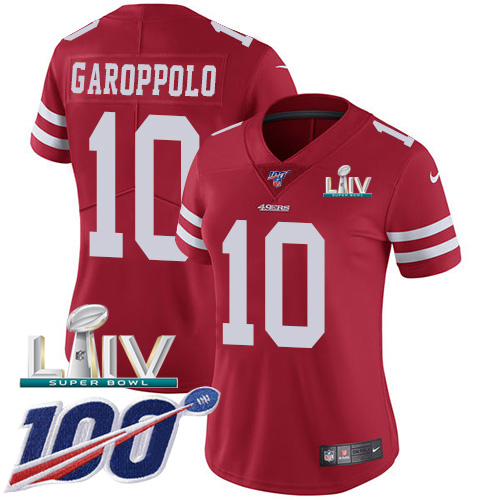 49ers #10 Jimmy Garoppolo Red Super Bowl LIV 2020 Team Color Women’s Stitched NFL 100th Season Vapor Jersey