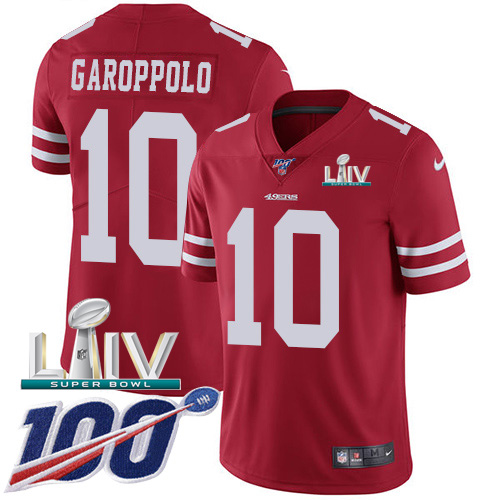 49ers #10 Jimmy Garoppolo Red Super Bowl LIV 2020 Team Color Youth Stitched NFL 100th Season Vapor Jersey