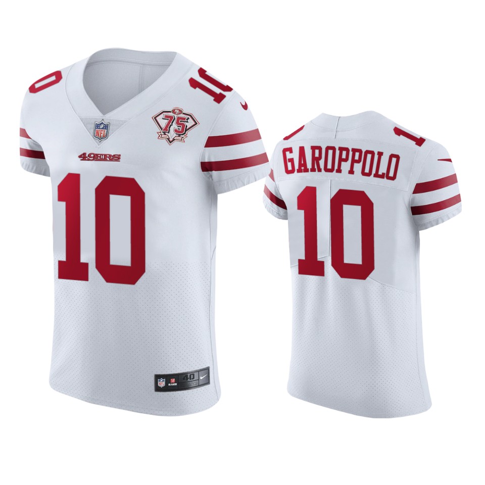 49ers #10 Jimmy Garoppolo White Men’s 75th Anniversary Stitched NFL Vapor Untouchable Elite Jersey