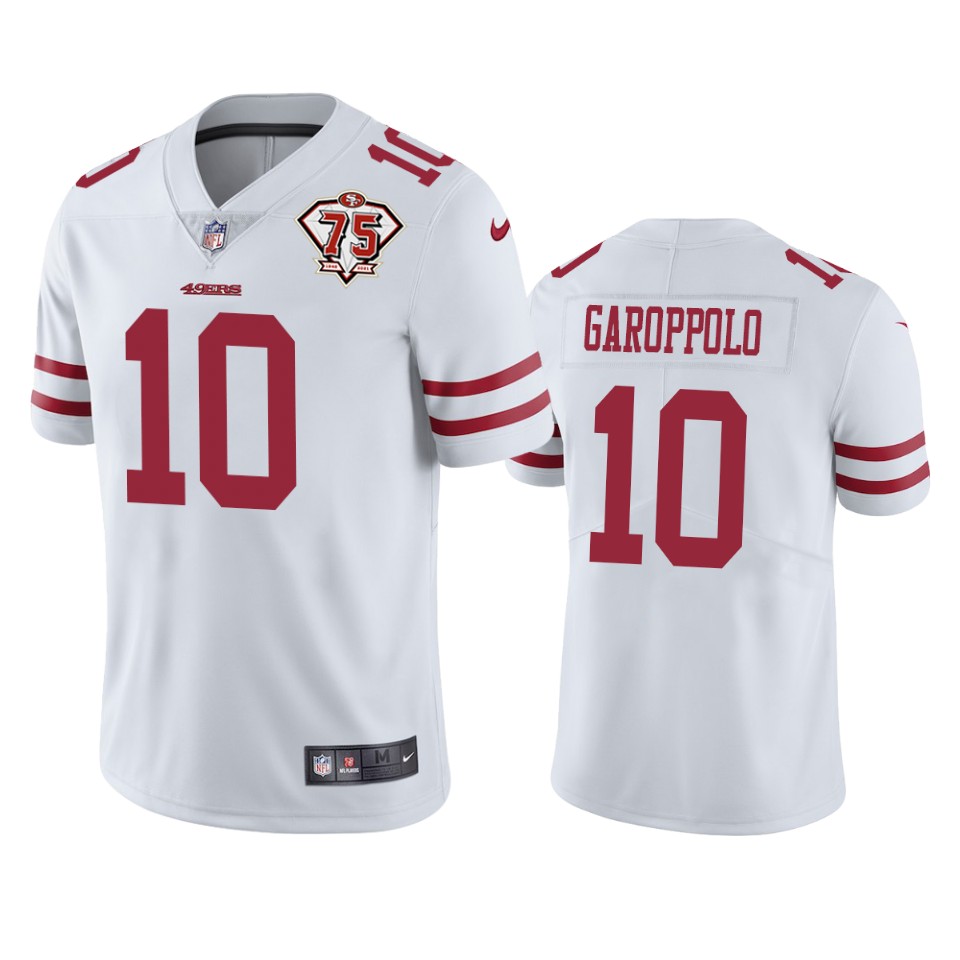 49ers #10 Jimmy Garoppolo White Men’s 75th Anniversary Stitched NFL Vapor Untouchable Jersey