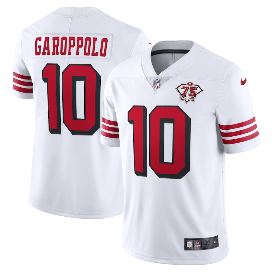 49ers #10 Jimmy Garoppolo White Rush Men’s 75th Anniversary Stitched NFL Vapor Untouchable Jersey