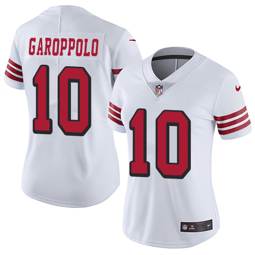 49ers #10 Jimmy Garoppolo White Rush Women’s Stitched NFL Vapor Untouchable Jersey