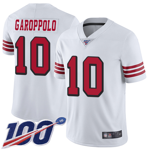 49ers #10 Jimmy Garoppolo White Rush Youth Stitched NFL 100th Season Jersey