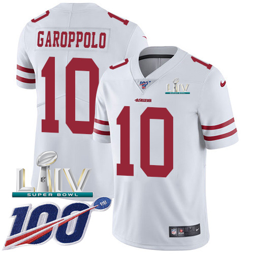 49ers #10 Jimmy Garoppolo White Super Bowl LIV 2020 Men’s Stitched NFL 100th Season Vapor Jersey