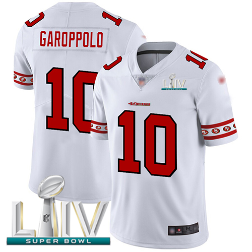 49ers #10 Jimmy Garoppolo White Super Bowl LIV 2020 Men’s Stitched NFL Team Logo Fashion Jersey