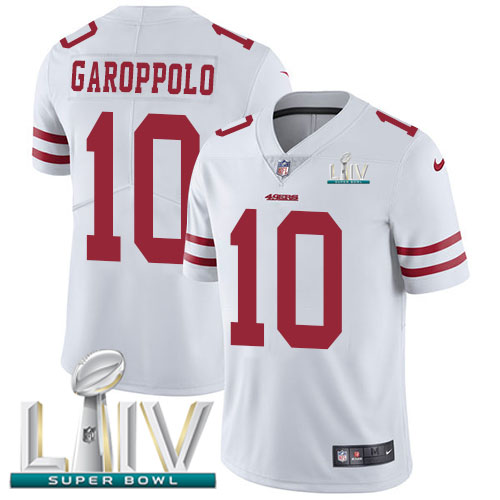 49ers #10 Jimmy Garoppolo White Super Bowl LIV 2020 Men’s Stitched NFL Vapor Untouchable Jersey