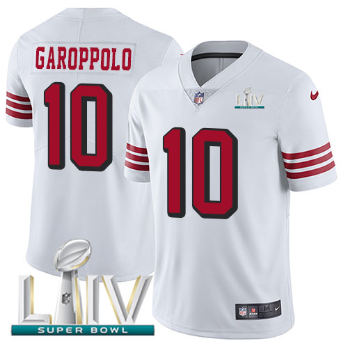 49ers #10 Jimmy Garoppolo White Super Bowl LIV 2020 Rush Men’s Stitched NFL Vapor Untouchable Jersey