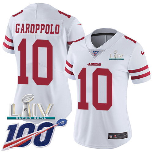 49ers #10 Jimmy Garoppolo White Super Bowl LIV 2020 Women’s Stitched NFL 100th Season Vapor Jersey