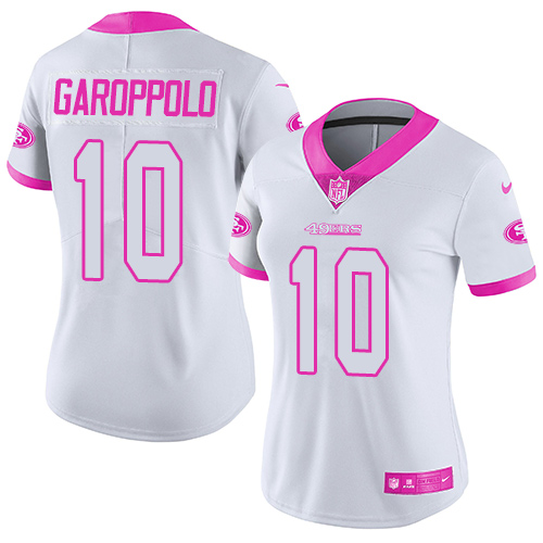 49ers #10 Jimmy Garoppolo White/Pink Women’s Stitched NFL Rush Fashion Jersey