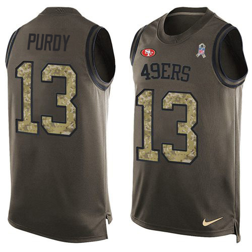 49ers #13 Brock Purdy Green Men’s Stitched NFL Salute To Service Tank Top Jersey