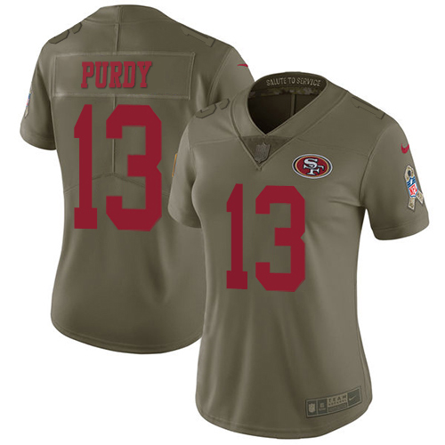 49ers #13 Brock Purdy Olive Women’s Stitched NFL 2017 Salute To Service Jersey