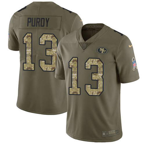 49ers #13 Brock Purdy Olive/Camo Men’s Stitched NFL 2017 Salute To Service Jersey