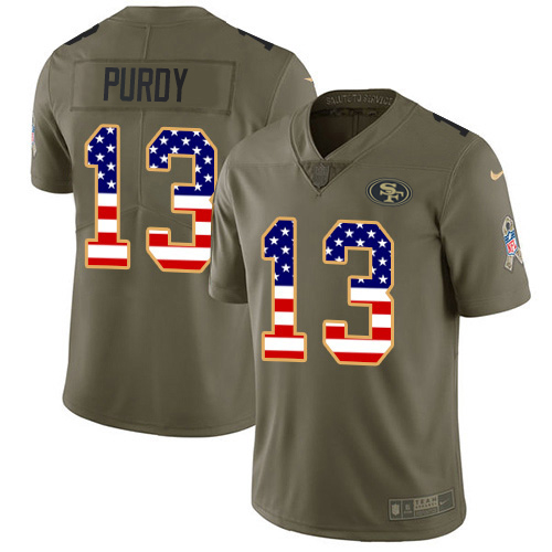 49ers #13 Brock Purdy Olive/USA Flag Men’s Stitched NFL 2017 Salute To Service Jersey