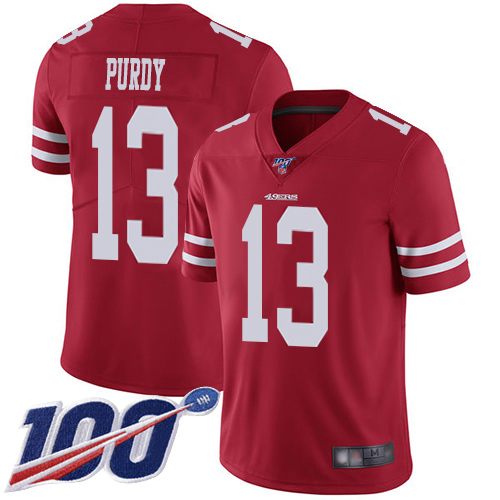 49ers #13 Brock Purdy Red Team Color Men’s Stitched NFL 100th Season Vapor Jersey