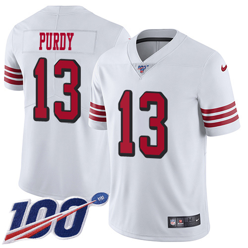 49ers #13 Brock Purdy White Rush Men’s Stitched NFL 100th Season Jersey