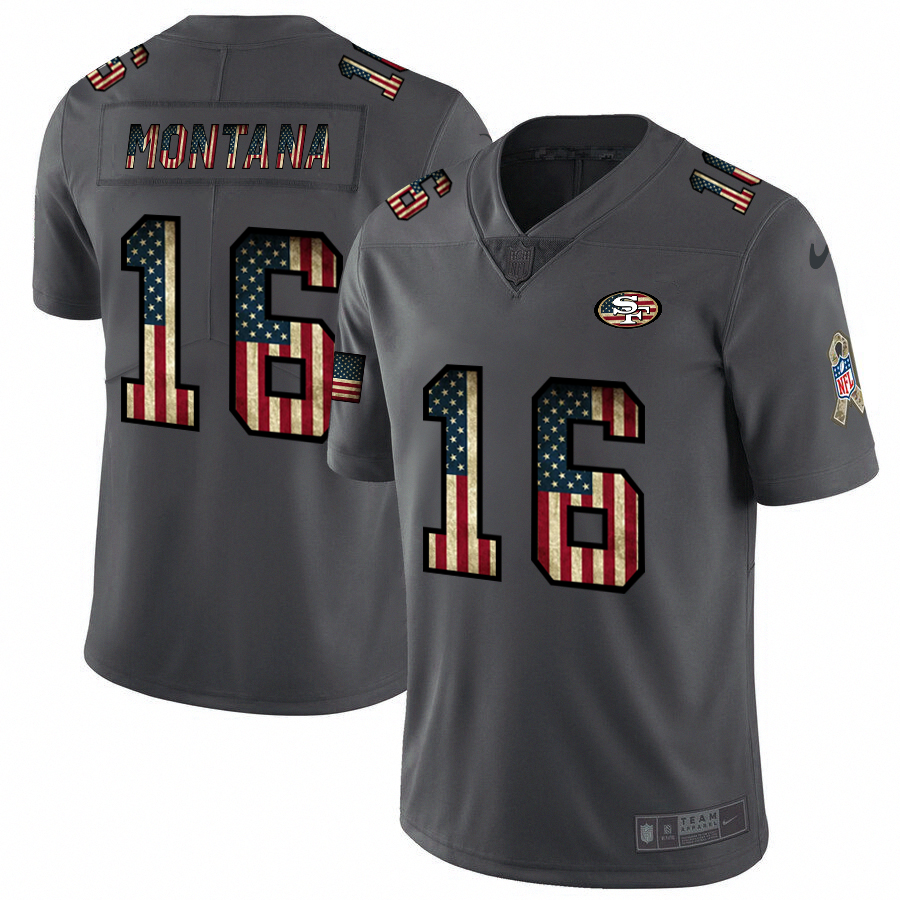 49ers #16 Joe Montana 2018 Salute To Service Retro USA Flag NFL Jersey